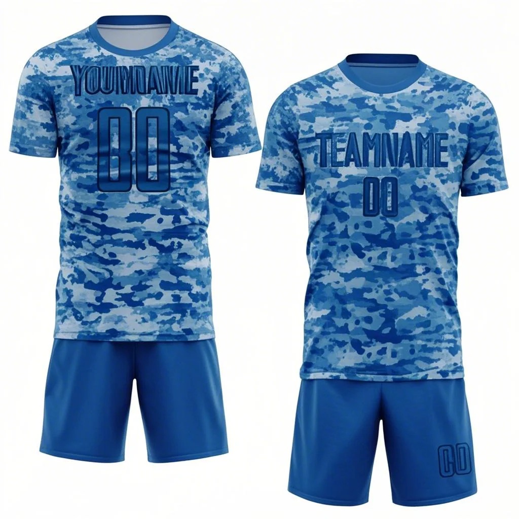 Custom Blue-Dark Blue Sublimation Soccer Uniform Jersey