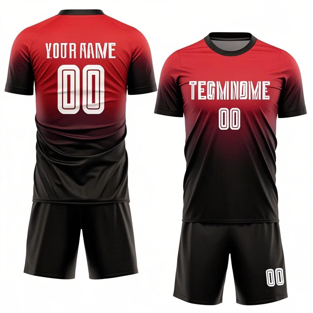 Custom Red and Black Sublimation Fade Fashion Soccer Uniform Jersey