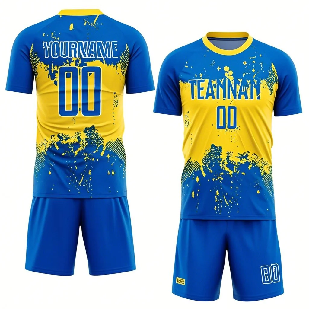 Custom Blue -Yellow Sublimation Soccer Uniform Jersey