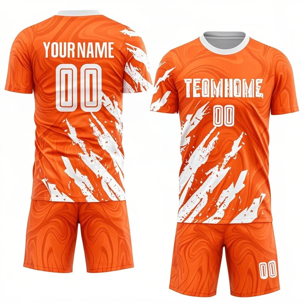 Custom Orange White Sublimation Soccer Uniform Jersey