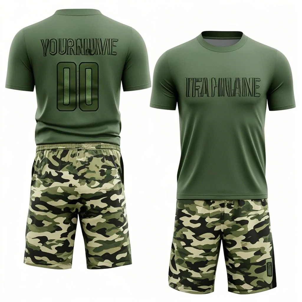 Custom Camo Olive-Black Sublimation Salute To Service Soccer Uniform Jersey
