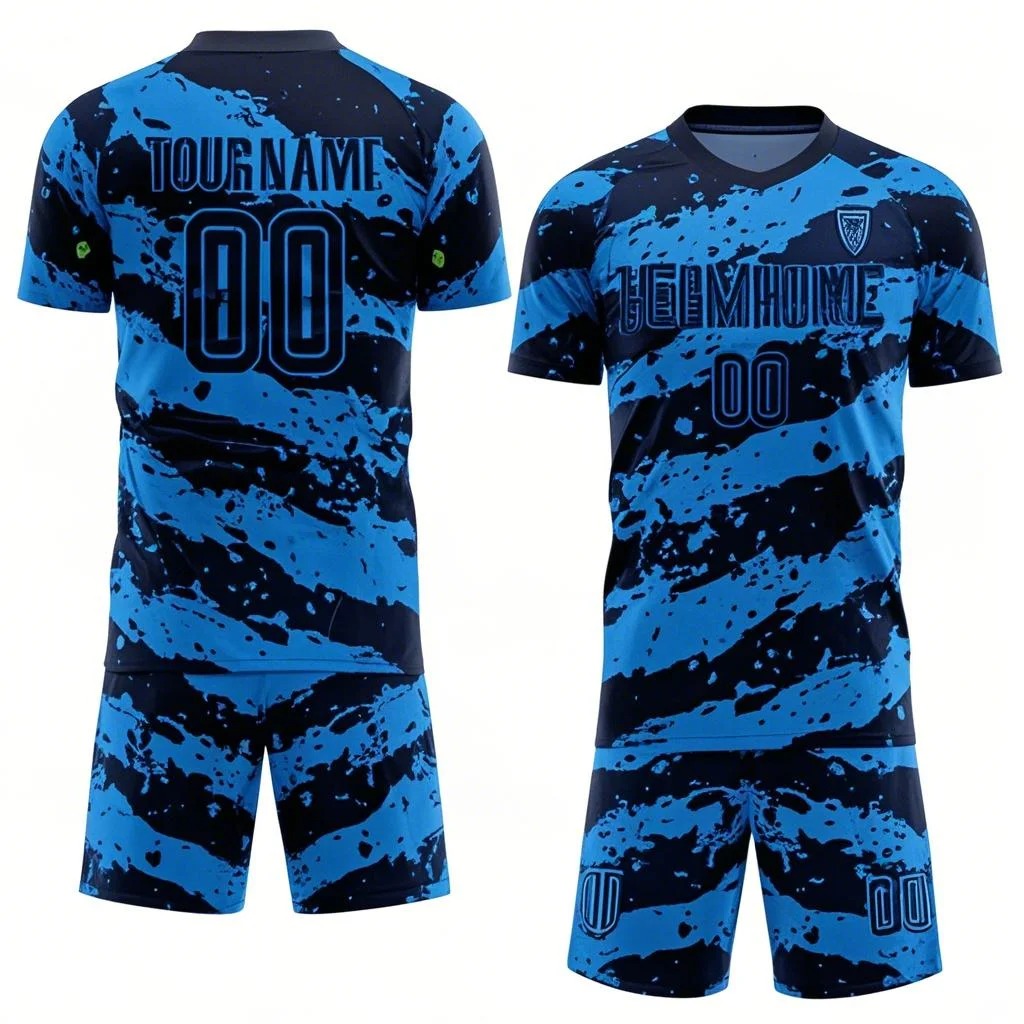 Custom Blue and black Sublimation Soccer Uniform Jersey