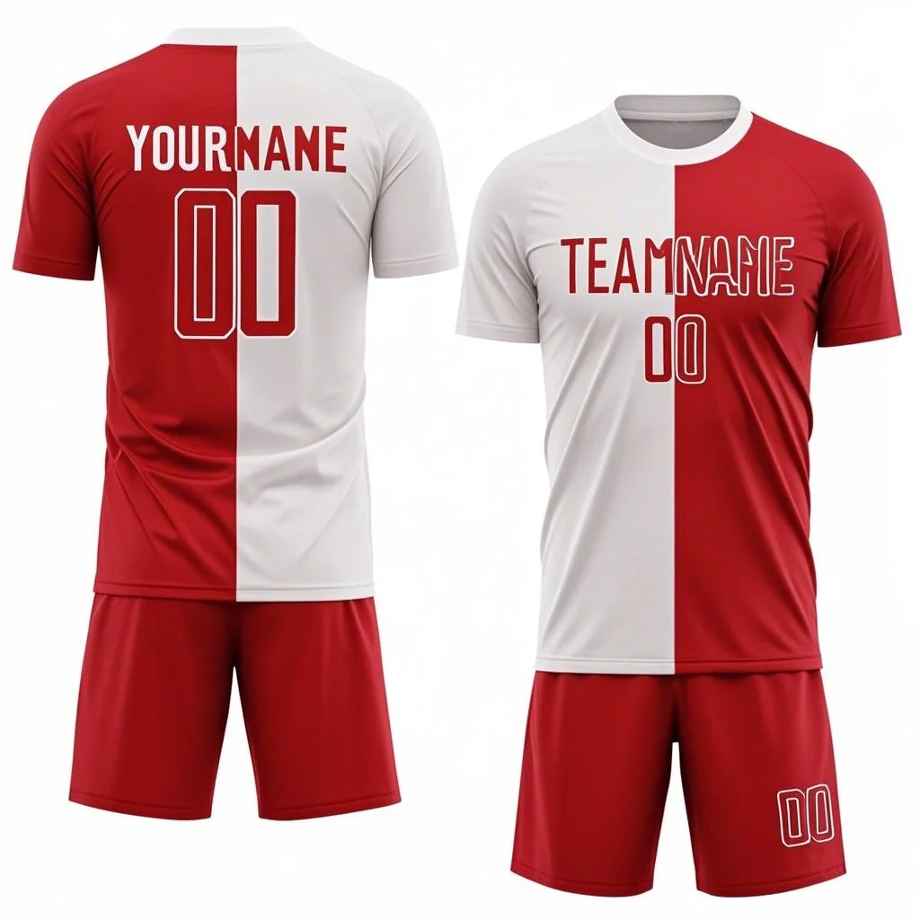 Custom Red Royal-White Sublimation Split Fashion Soccer Uniform Jersey